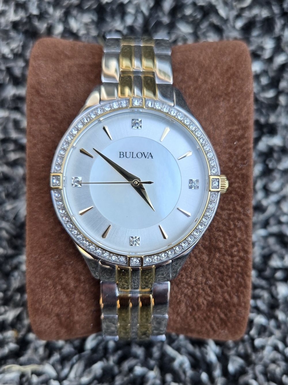Bulova Women's Two-Tone Crystal Accent Watch 98L273 – Mother of Pearl Dial